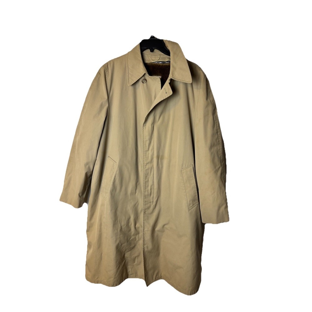 London Fog Coat Mens 46L khaki Rain Trench Removable Liner‎ USA 80s Vtg